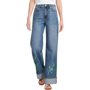 image:imageWomens Tencel Fiber High Rise Wide Leg PantsEmbroideredMedium Ocean Wash