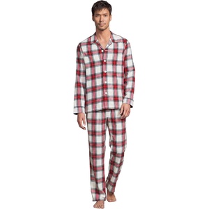 image:imageLands End Mens Flannel Pajama SetIvoryCompass Red Multi Plaid