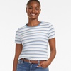 image:imageLands End Womens Cotton Rib Knit TShirtIvoryTeal Blue Multi Stripe