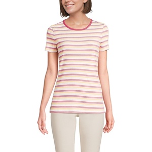 image:imageLands End Womens Cotton Rib Knit TShirtIvoryCoral Multi Stripe