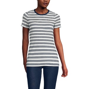 image:imageLands End Womens Cotton Rib Knit TShirtIvoryDeep Sea Quad Stripe