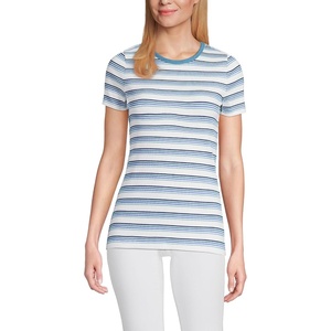 image:imageLands End Womens Cotton Rib Knit TShirtIvoryTeal Blue Multi Stripe