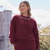 image:imageLands End Womens Serious Sweats Relaxed Long Sleeve Crew Neck SweatshirtFloral EmbroideryBurgundy